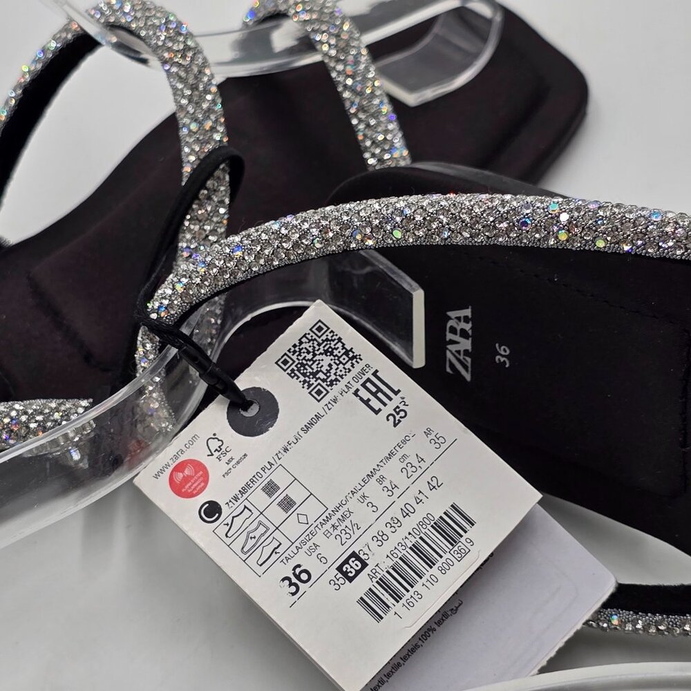 Zara Rhinestone Flat Sandals - NWT - Picture 13 of 17